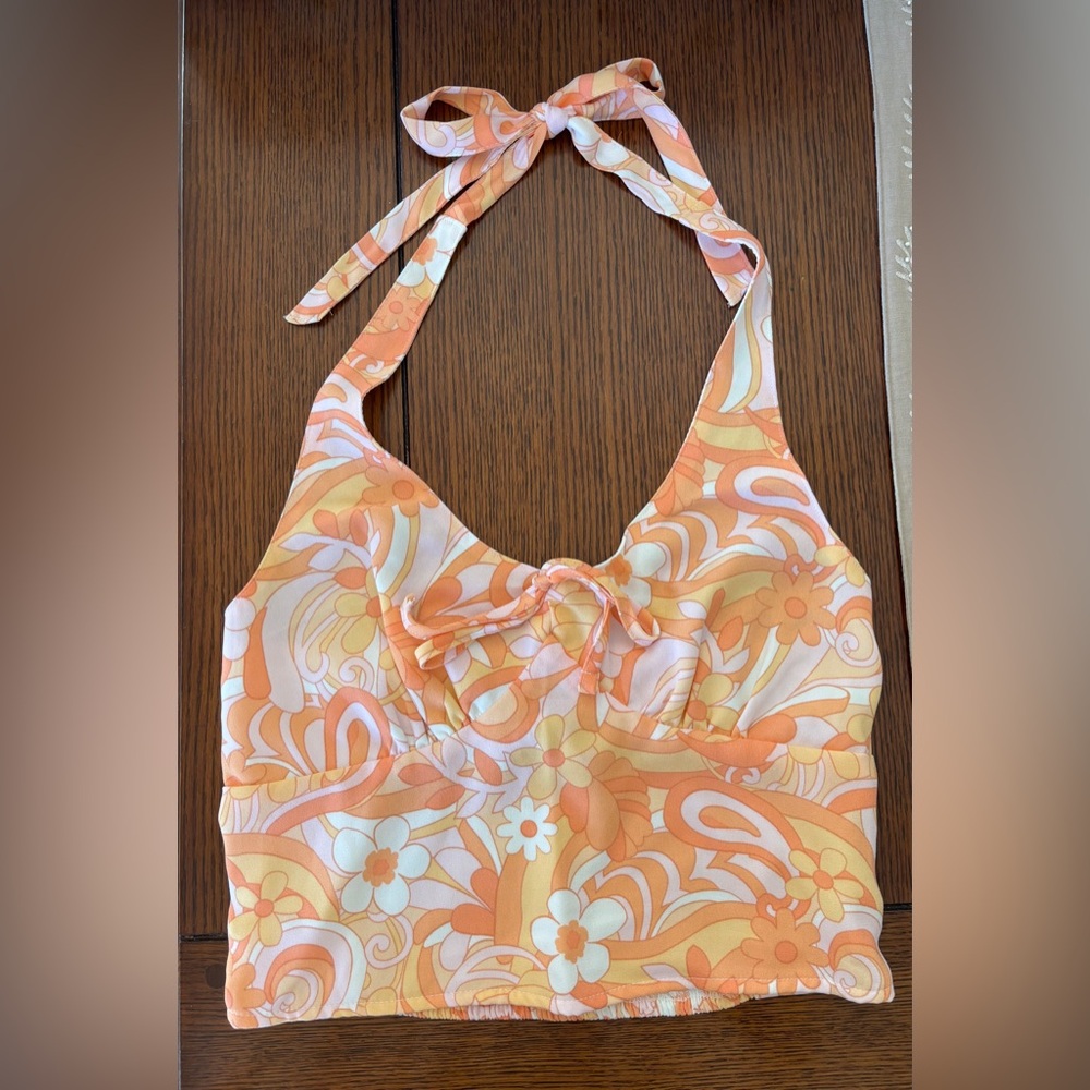 Hollister Orange and Pink Smocked Top